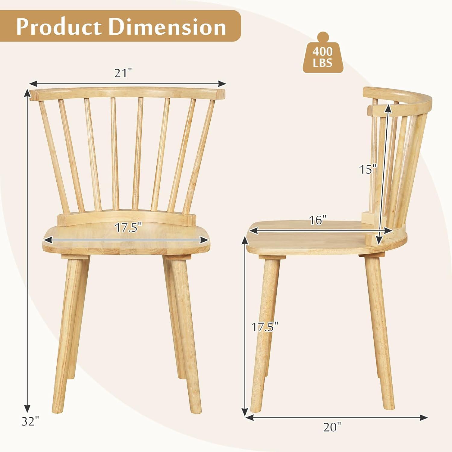 cMinc Windsor Dining Chairs Set of 2, Solid Wood Kitchen Chairs with Ergonomic Spindle Back, 400 LBS Weight Capacity, Farmhouse Armless Side Chairs for Dining Room, Living Room, Natural