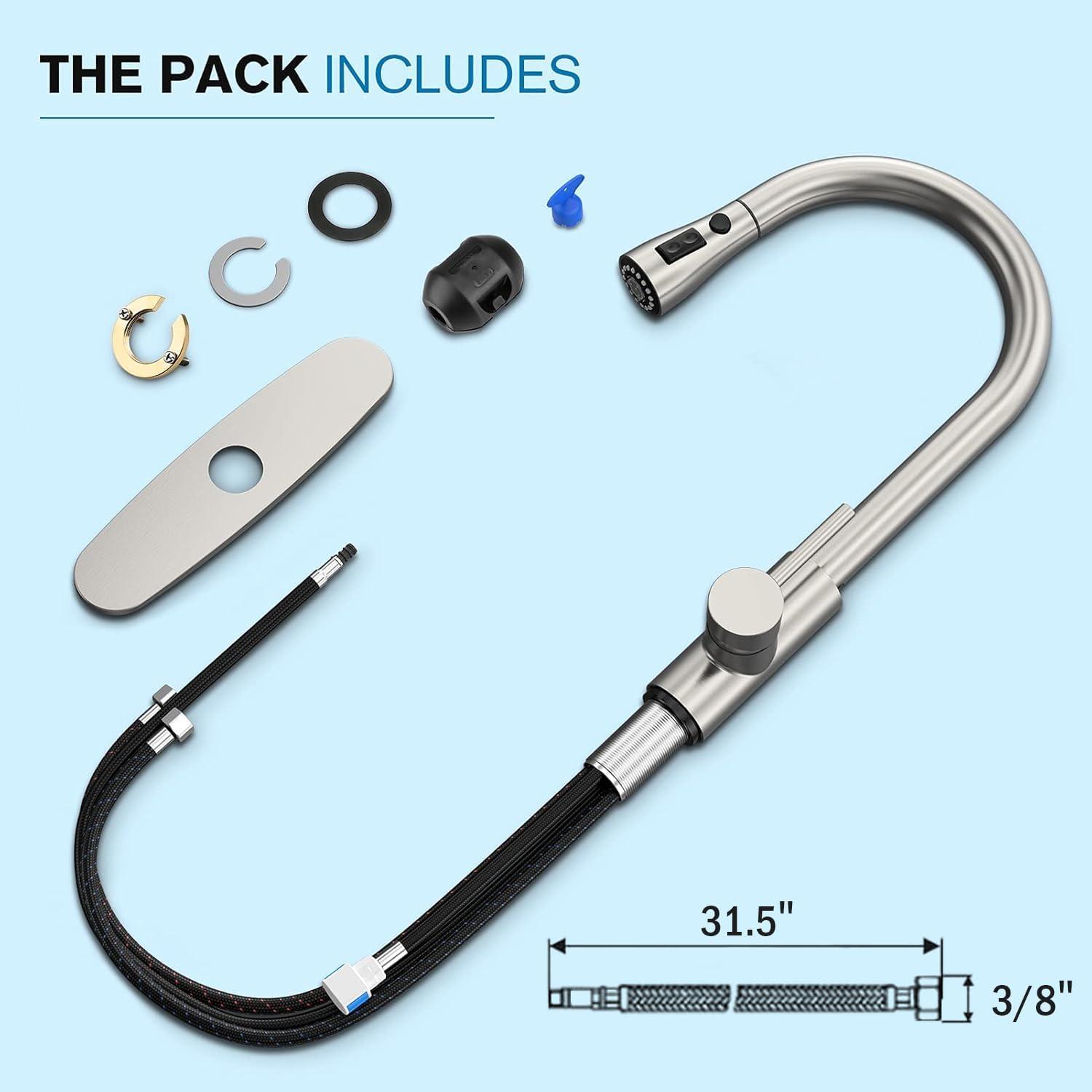 Black Kitchen Sink Faucet, Kitchen Faucet with Pull Down Sprayer, Stainless Steel Single Handle Faucet for Kitchen Sink with Deck Plate, Fitted for RV, Bar, Laundry, Apartments, Farmhouse