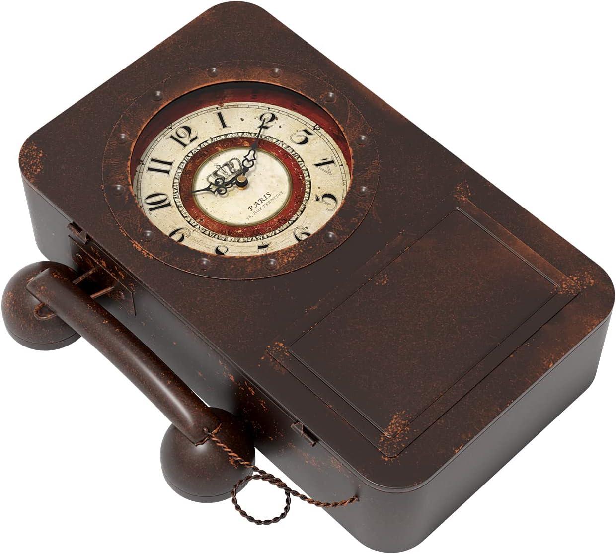 Retro Old Telephone Wall Clock with Hidden Safe, Battery Operated Quartz Metal Wall Clocks, Large Rectangular Vintage Decor Clocks, for Farmhouse, Living Room(16" H x 12" W x 4" D)