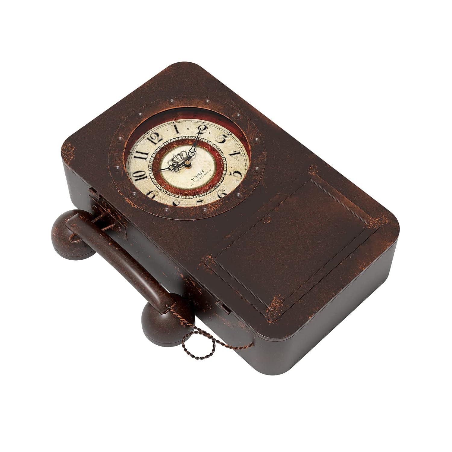 Retro Old Telephone Wall Clock with Hidden Safe, Battery Operated Quartz Metal Wall Clocks, Large Rectangular Vintage Decor Clocks, for Farmhouse, Living Room(16" H x 12" W x 4" D)