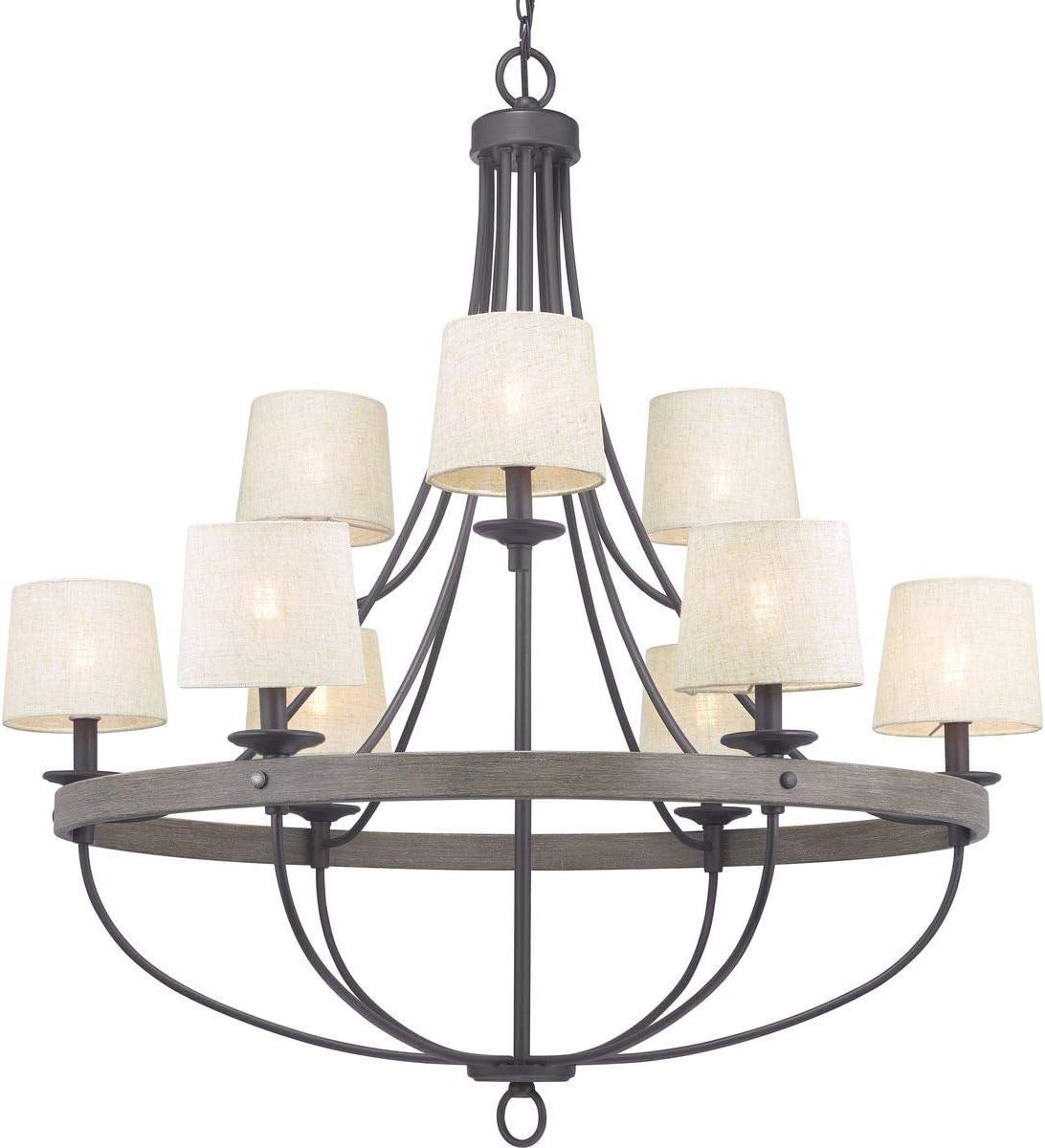 Progress Lighting Gulliver 9-Light Chandelier, Graphite, Wood Grained Texture Shade