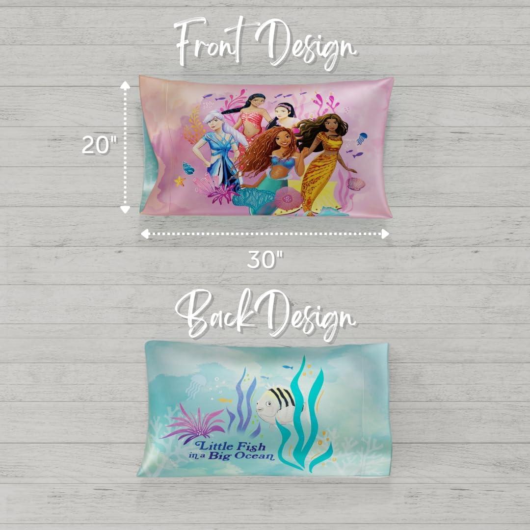 Franco The Little Mermaid Live Action Kids Beauty Silky Satin Standard Reversible Pillowcase Cover 20x30 for Hair and Skin, (Official Licensed Product)