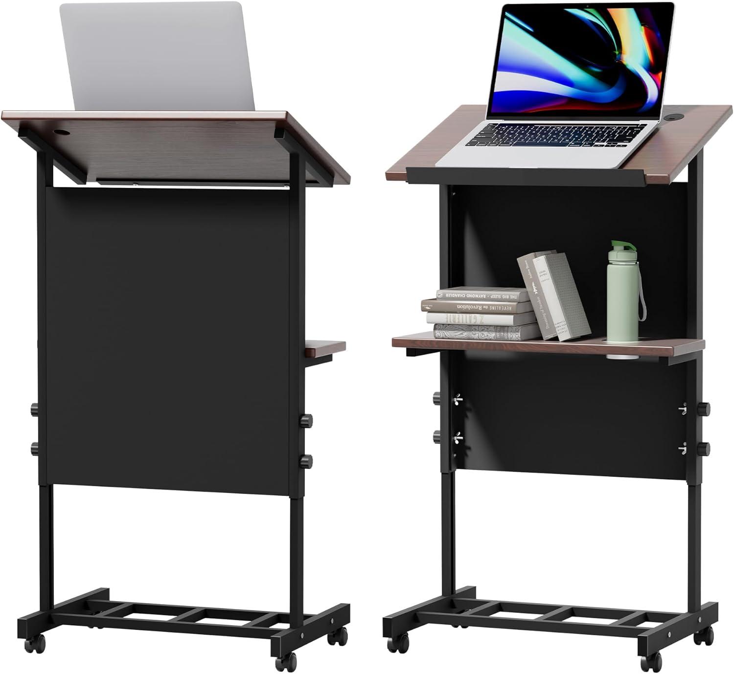 Stand Up Desk Store Mobile Adjustable Height Rolling Lectern Podium with Heavy Duty Steel Frame