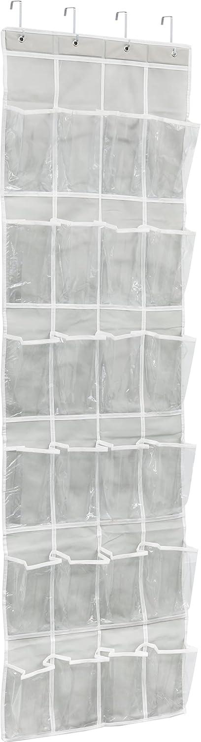 Simple Houseware 24 Pockets - Crystal Clear Over The Door Hanging Shoe Organizer, Gray (64'' x 19'')