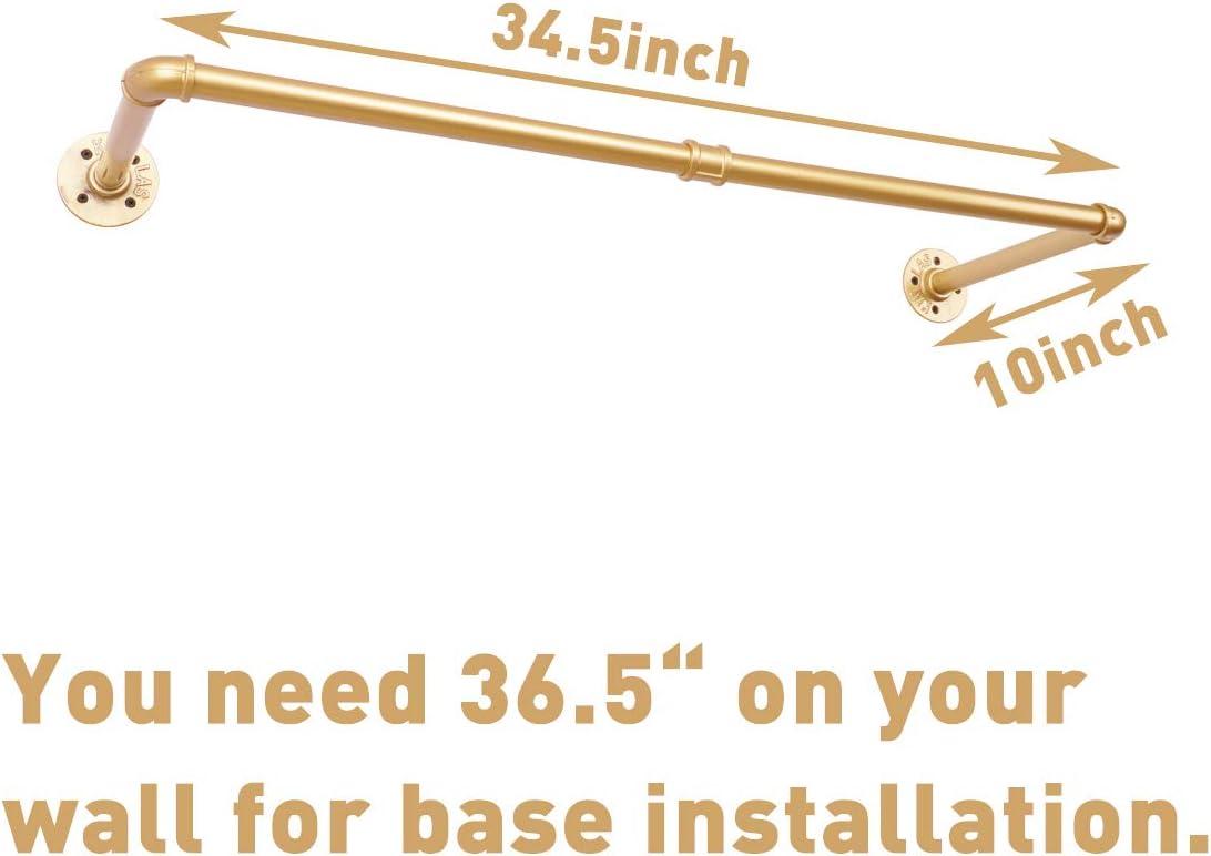 AddGrace 2 Pack Industrial Pipe Clothes Rack Gold Wall Mounted Clothing Rack for Hanging Clothes 34.5 Inch Multi-Purpose Garment Bar for Wardrobe and Laundry Room
