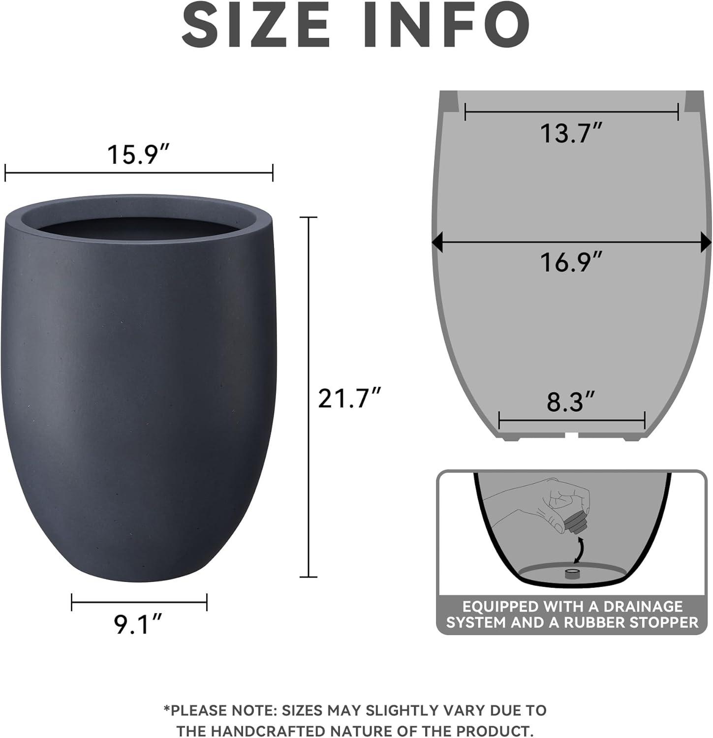 21.7" Dark Gray Concrete Round Tall Planter Pot