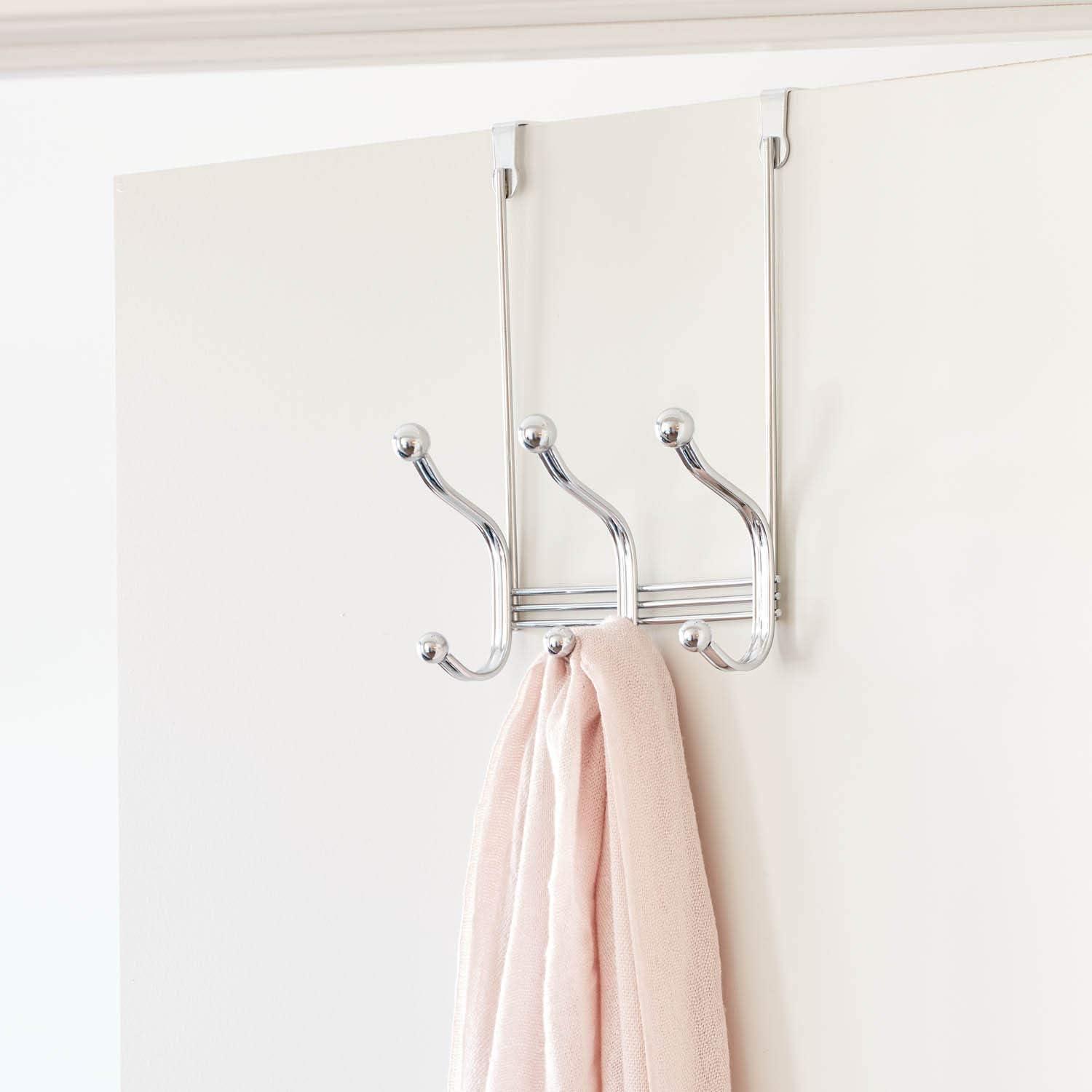 Chrome Steel Over-the-Door 3-Hook Clothes Rack