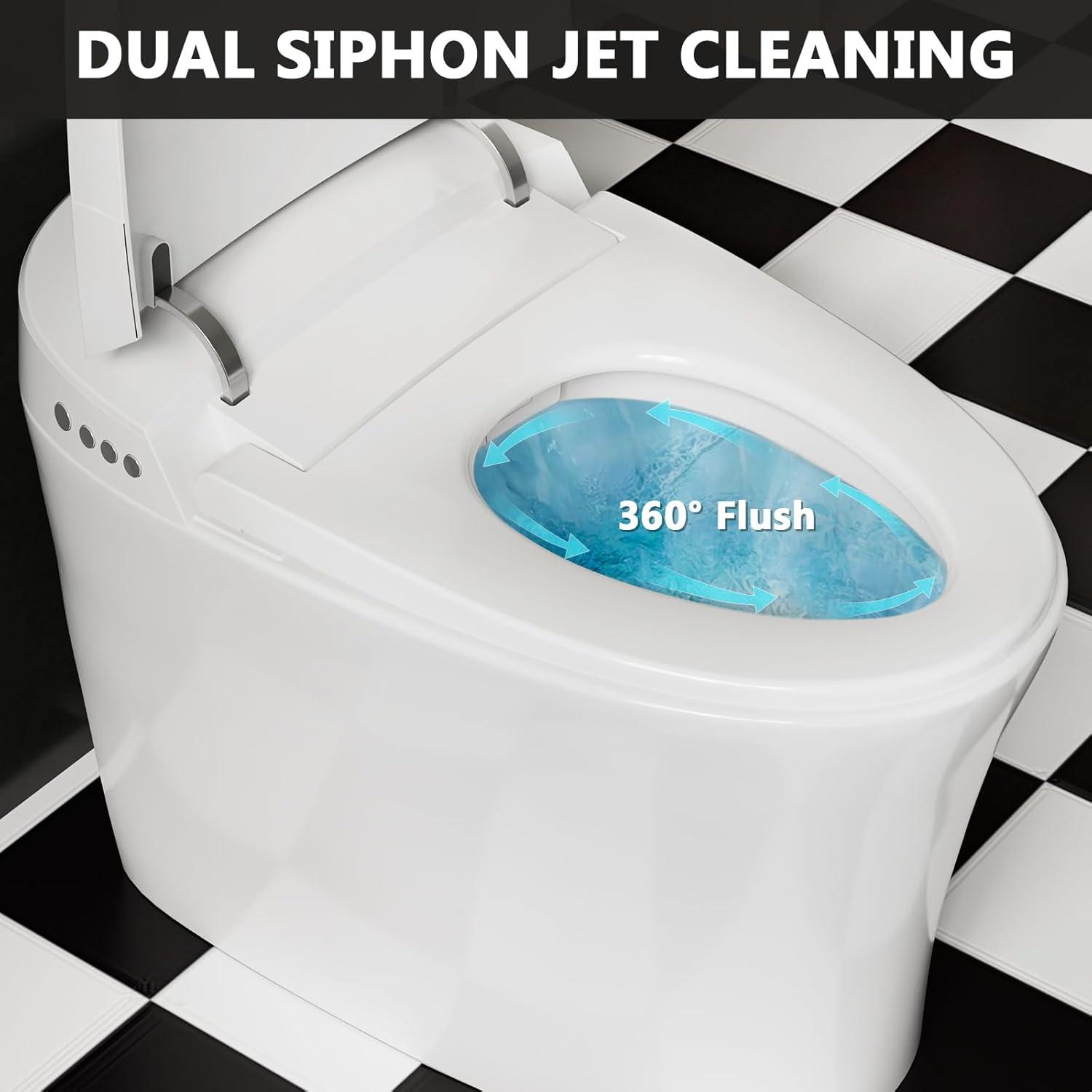 Smart Toilet with Warm Water Sprayer, Foot Sensor Operation, Heated Bidet Seat, Raised Tankless Toilet with LED Display
