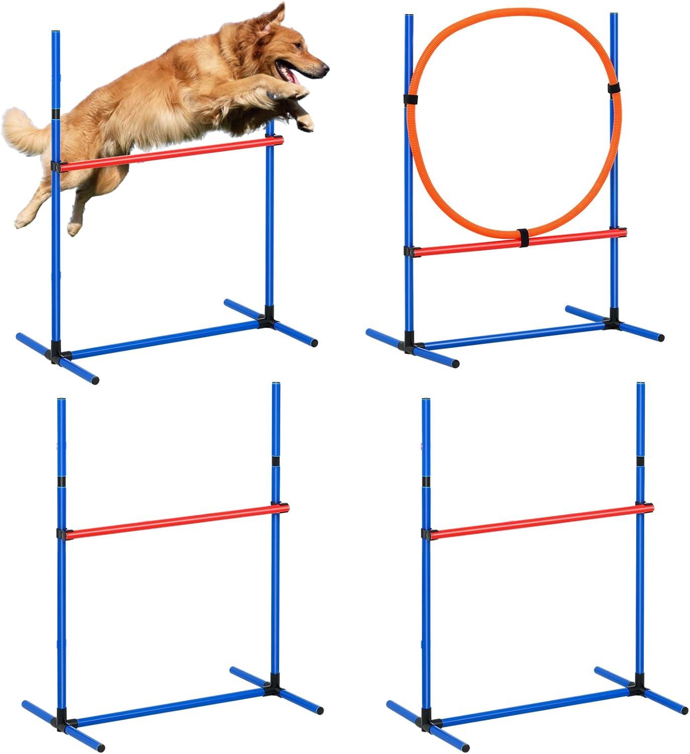 Adjustable PVC Dog Agility Training Set with Jump Bars and Ring