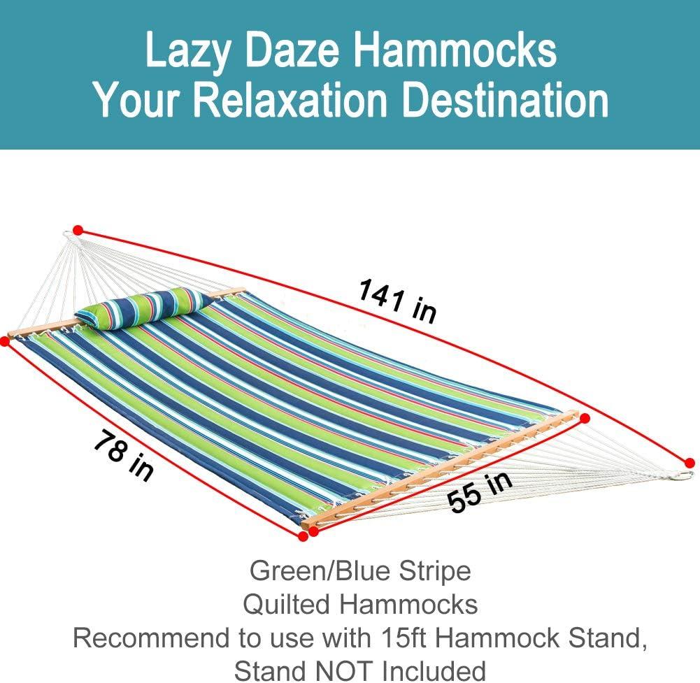 Lazy Daze 12-ft. Quilted Double Hammock with Detachable Pillow, Green/Blue