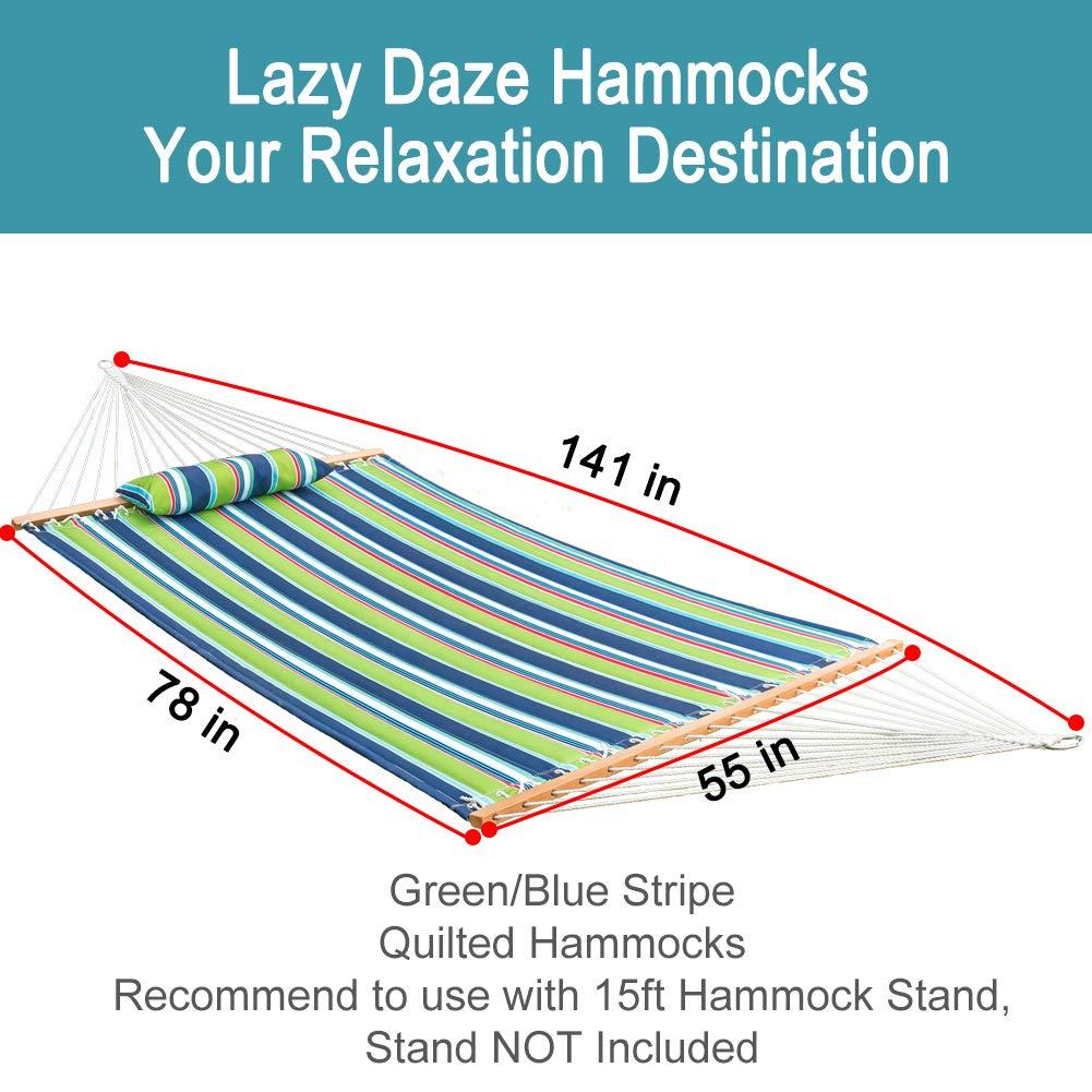 Lazy Daze 12-ft. Quilted Double Hammock with Detachable Pillow, Green/Blue