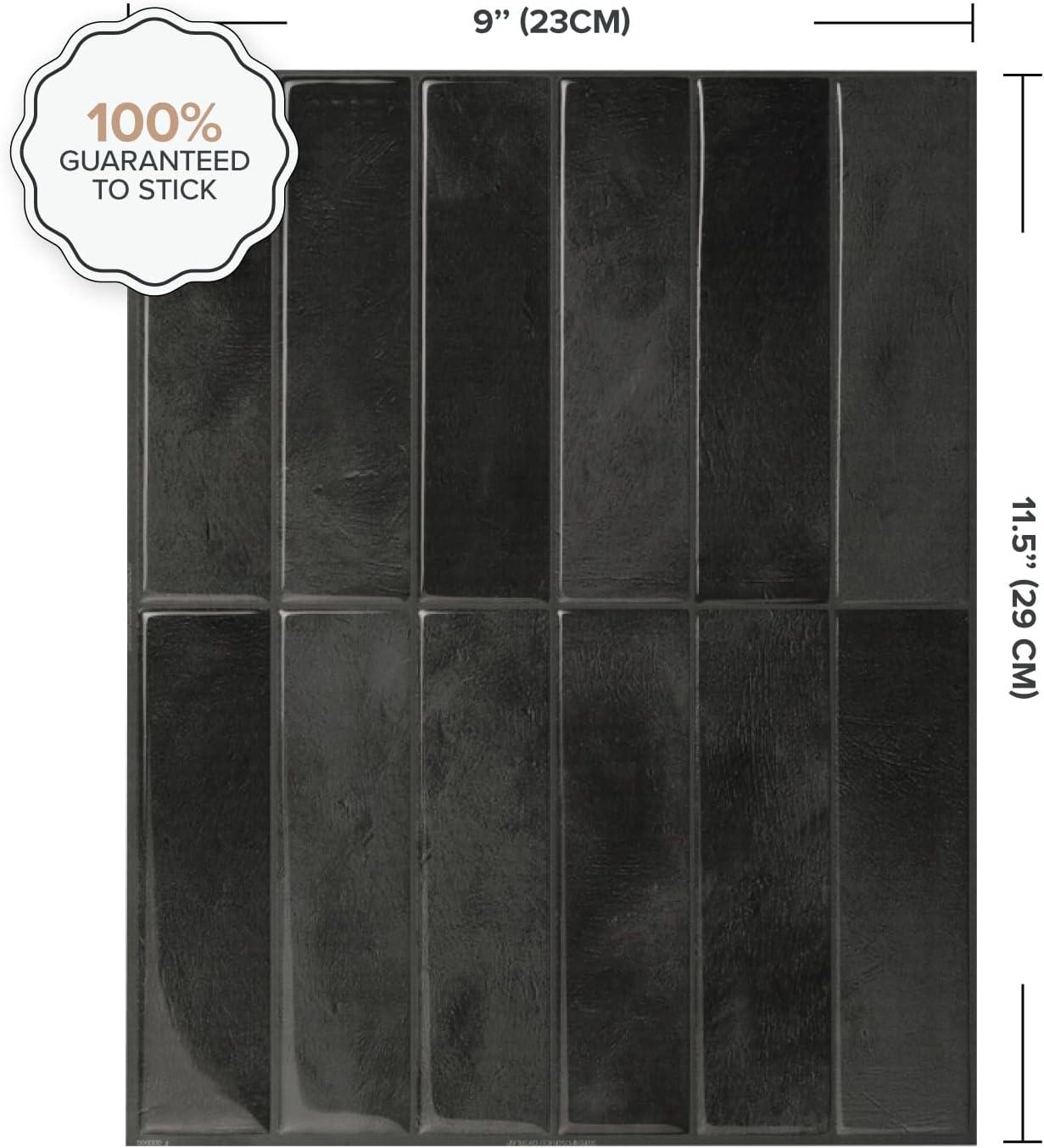 Smart Tiles - 3D Adhesive Peel and Stick Backsplash Tile, Black - 5-Pack 11.43" x 9"