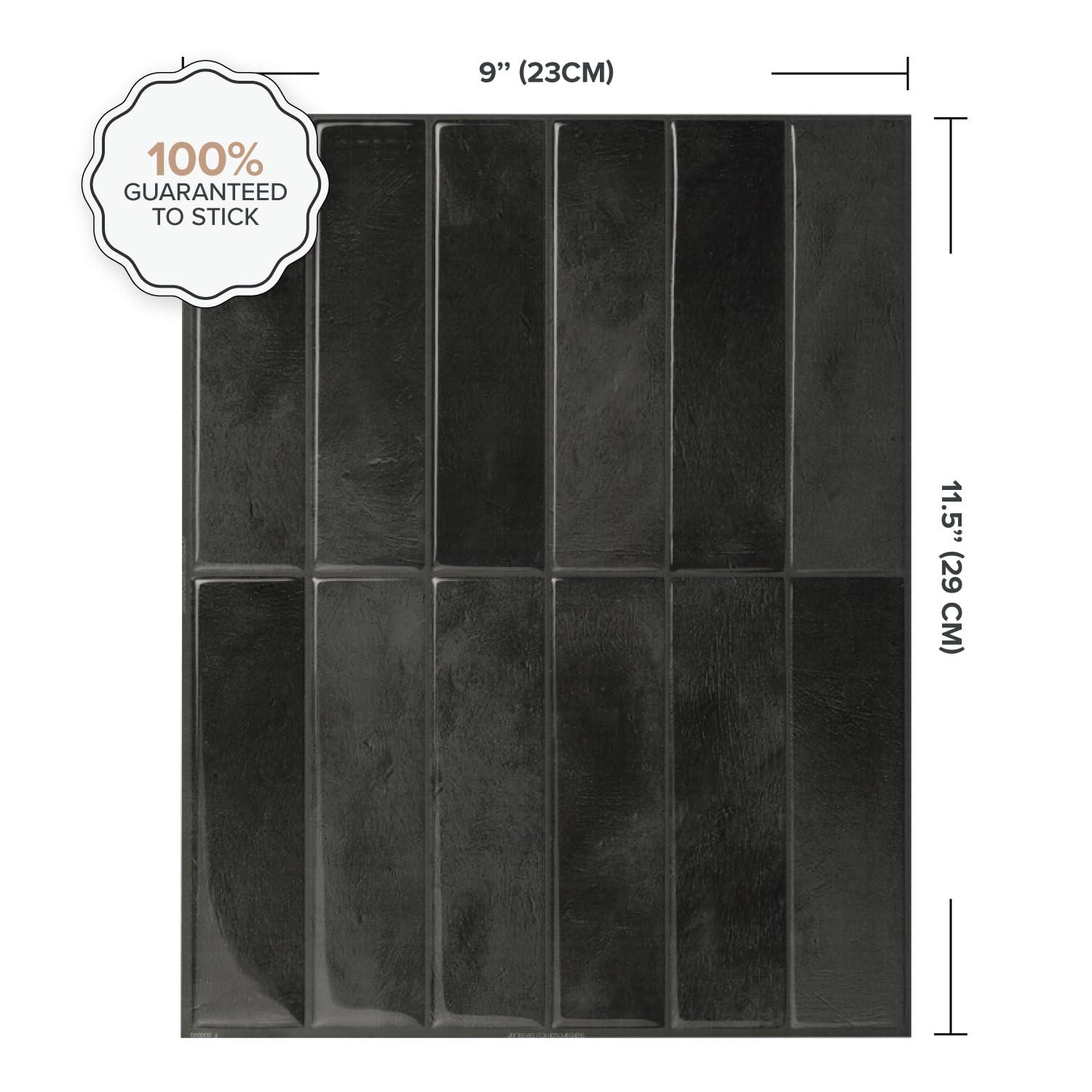 Smart Tiles - 3D Adhesive Peel and Stick Backsplash Tile, Black - 5-Pack 11.43" x 9"
