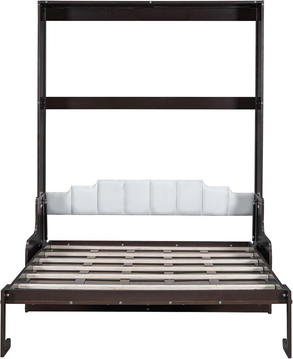 MERITLINE Queen Murphy Bed with Sofa,Wood Folding Murphy Wall Bed Cabinet with Couch (Espresso)