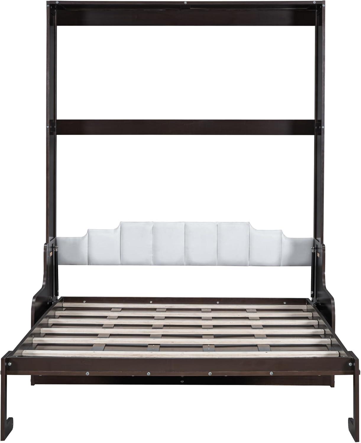 MERITLINE Queen Murphy Bed with Sofa,Wood Folding Murphy Wall Bed Cabinet with Couch (Espresso)