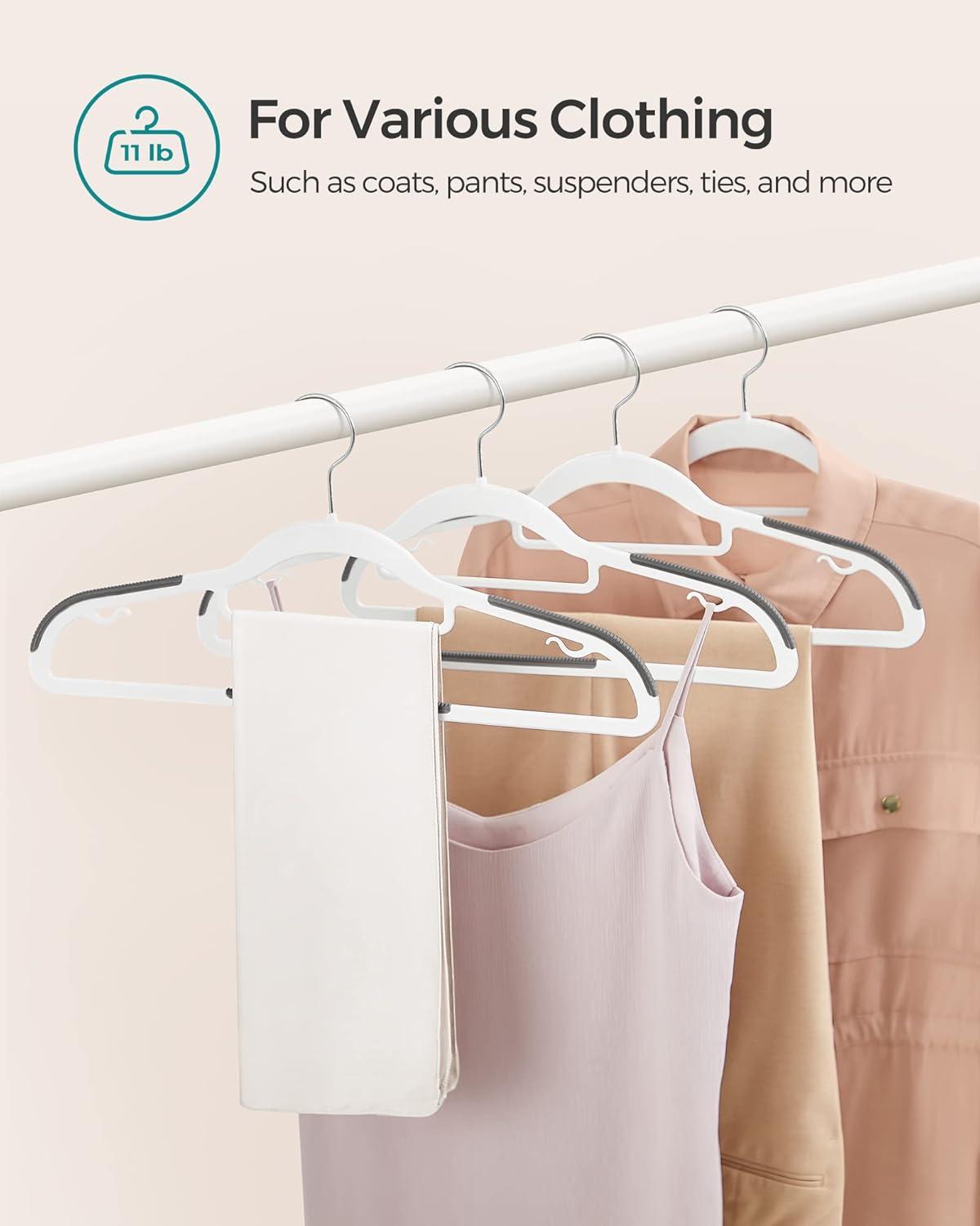50PK Coat Hangers Non Slip - Space Saving Plastic Clothes Hangers, Slim Pant Hangers, U-Slide, Heavy Duty, 360°Swivel Hook, White