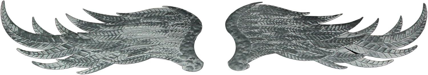 Zeckos Galvanized Metal Angel Wings Wall Art Home Decor Set of 2