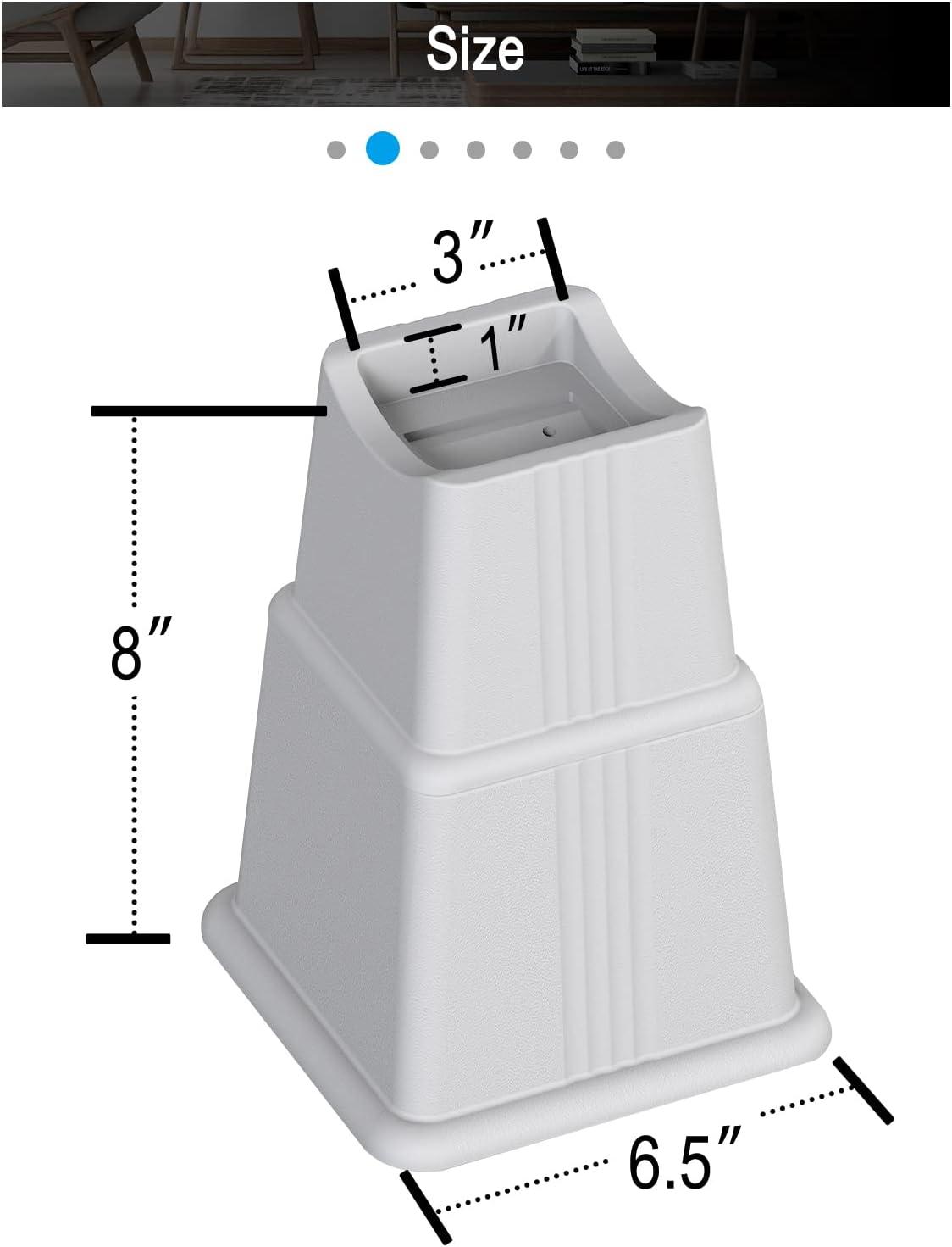 ZTON Adjustable Bed Furniture Risers Elevation in Heights 3", 5" or 8" Heavy Duty Risers for Both Posts and Wheels of Sofa and Bed Support up to 2000 lbs. (Set of 4 Riser, Grey)