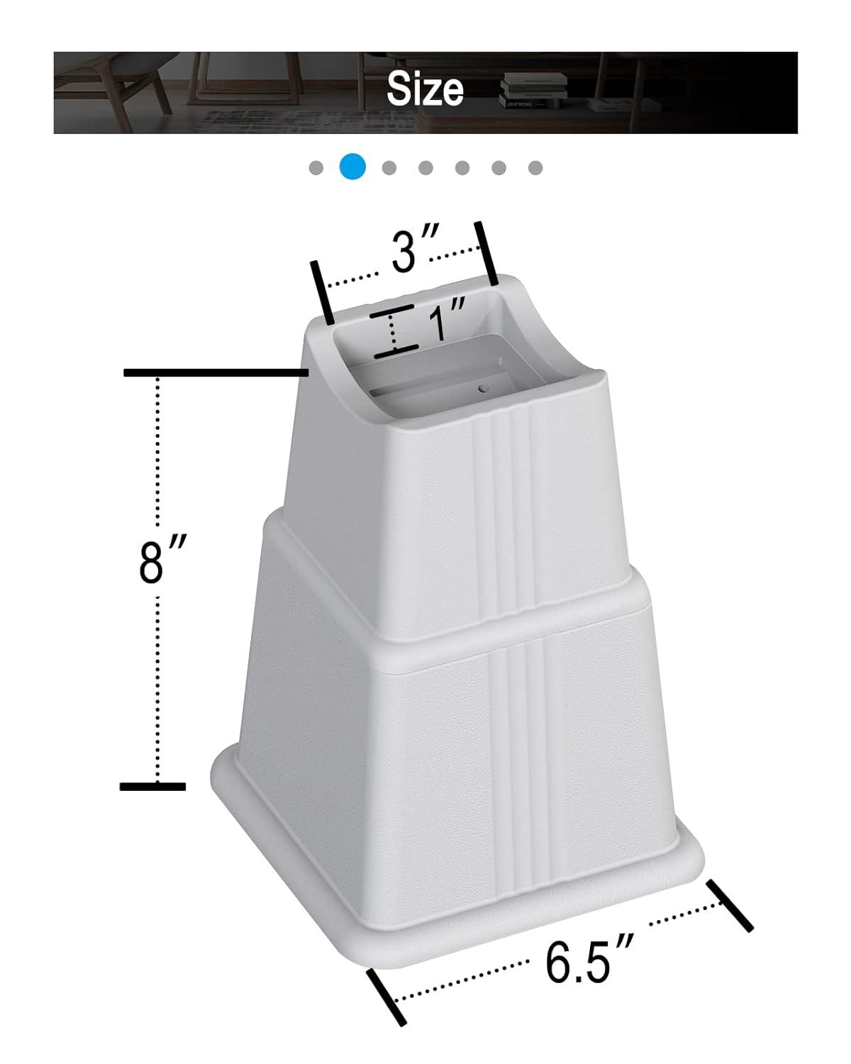 ZTON Adjustable Bed Furniture Risers Elevation in Heights 3", 5" or 8" Heavy Duty Risers for Both Posts and Wheels of Sofa and Bed Support up to 2000 lbs. (Set of 4 Riser, Grey)