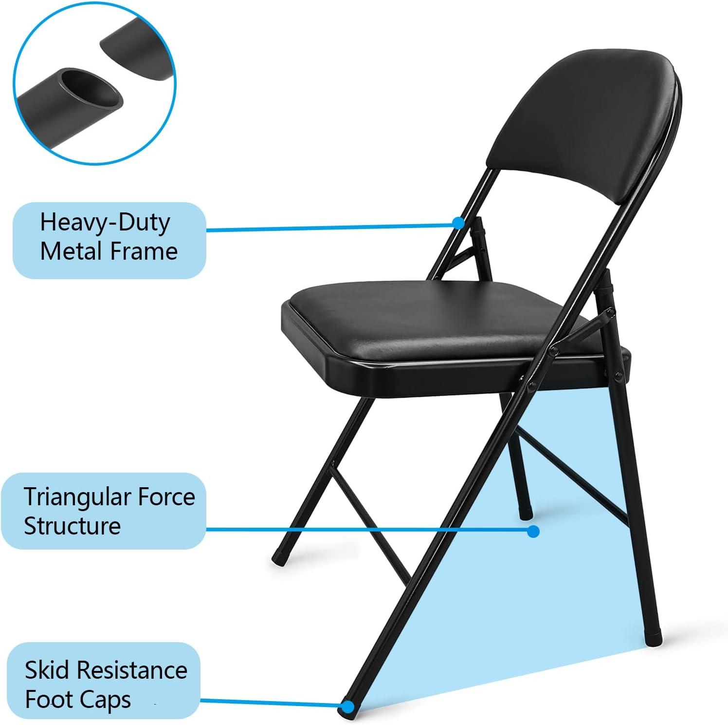 WhizMax 4 Pack Black Folding Chairs with Padded Seats for Outdoor & Indoor, Black