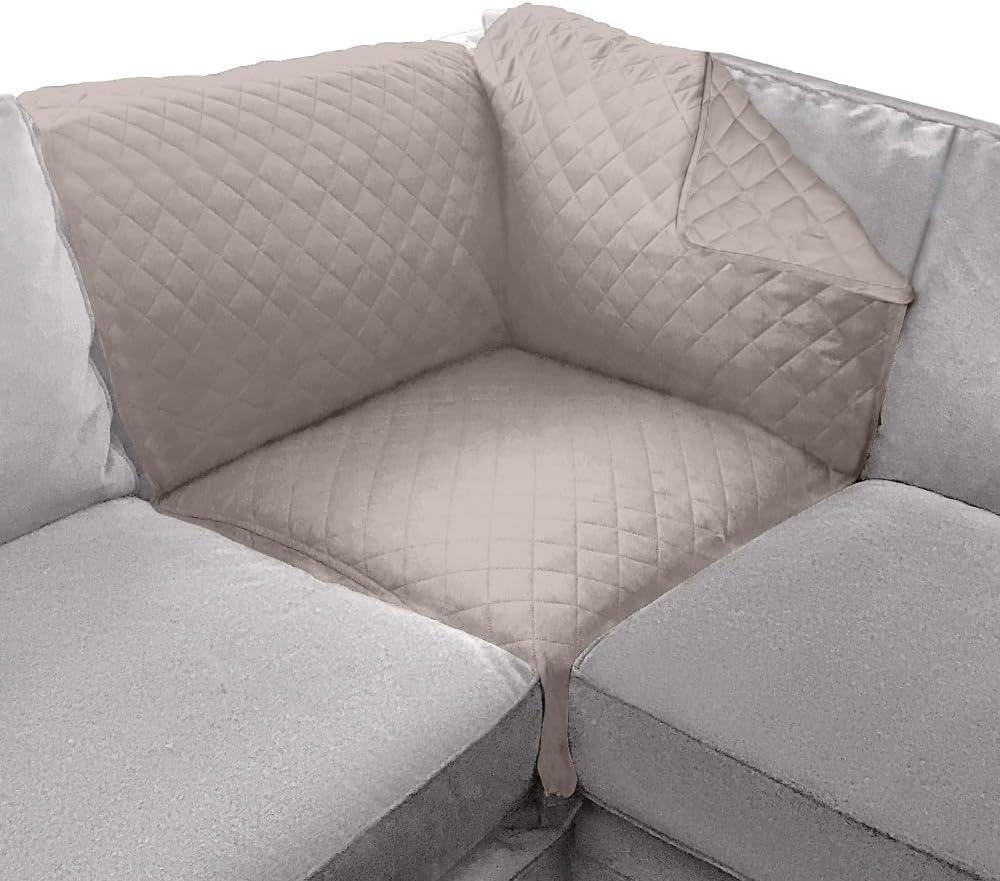 Light Taupe Quilted Microfiber Sectional Sofa Slip Cover