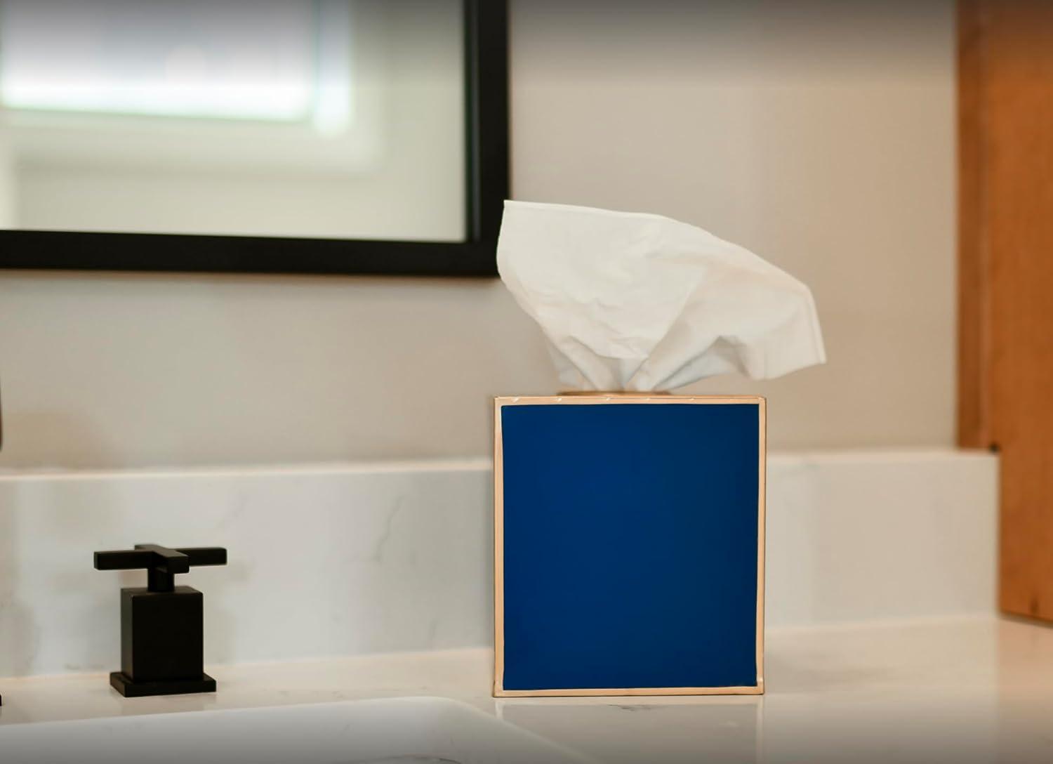 Jaye’s Studio Square Tissue Box Cover Cube, Facial Tissue Holders Decorative Tissue Box Holder for Bathroom Accessories Gold Bedroom Accessories Desk & Home Decor, Metal Tissue Box Cover Blue (6x6x5)