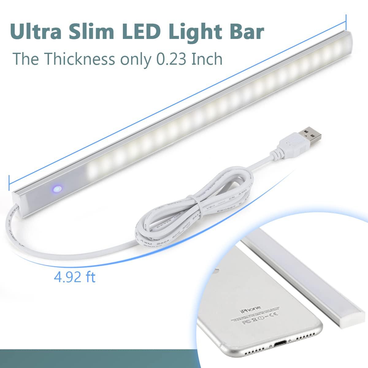 ASOKO Dimmable LED Cabinet Lighting with Touch Activated, LED Closet Light Bar for Kitchen, Shelf and Showcase Lighting, DC5V UL Listed Plug, USB Powered (Cold White 6000K, 12 INCH)