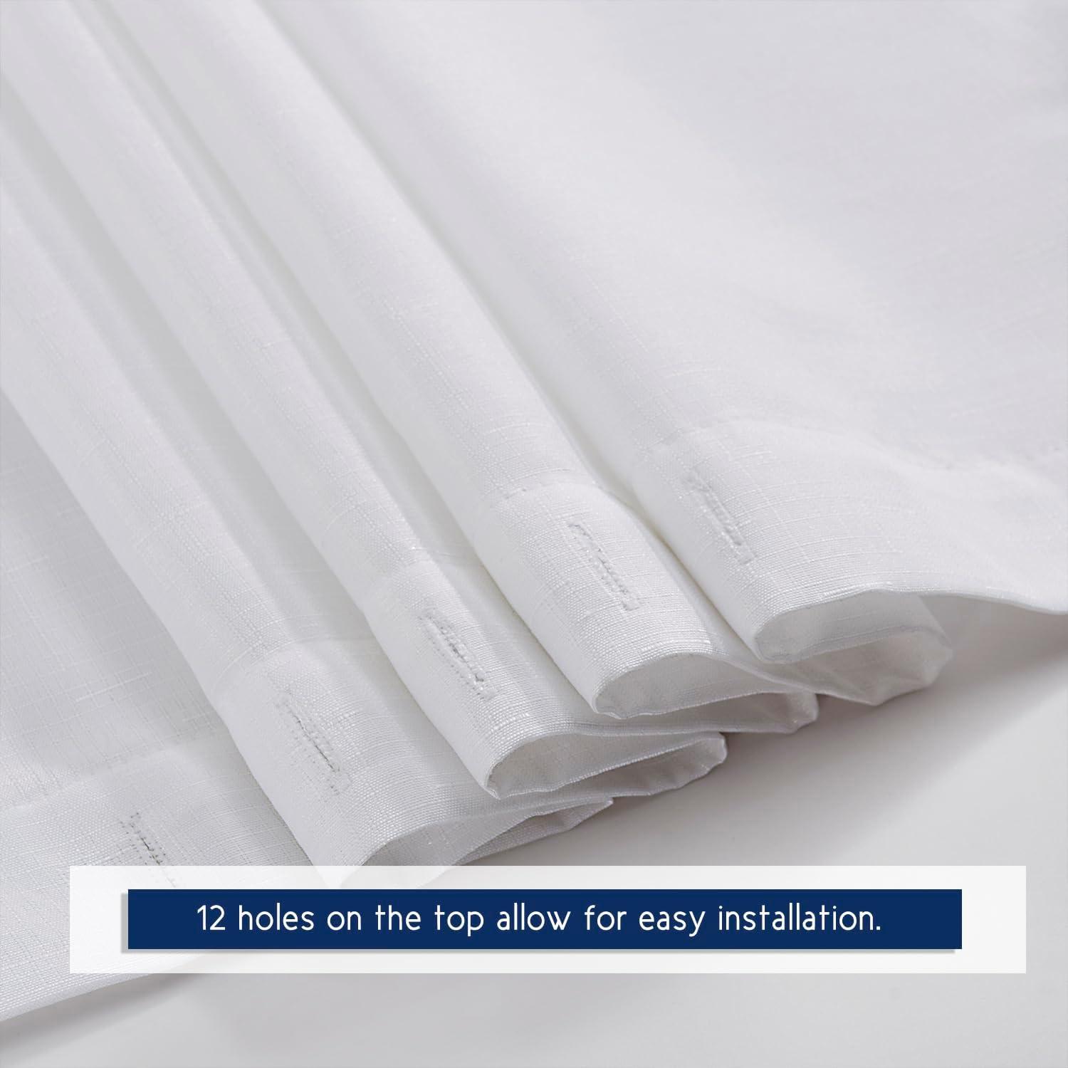 Boho Chic Aesthetic Scallop Edge Shower Curtain, Decorative Coastal Bathroom Curtain for Home Decor, 72 x 72 White and Navy Elegant Minimalist Textured Cloth Bath Curtain (LQ-36)