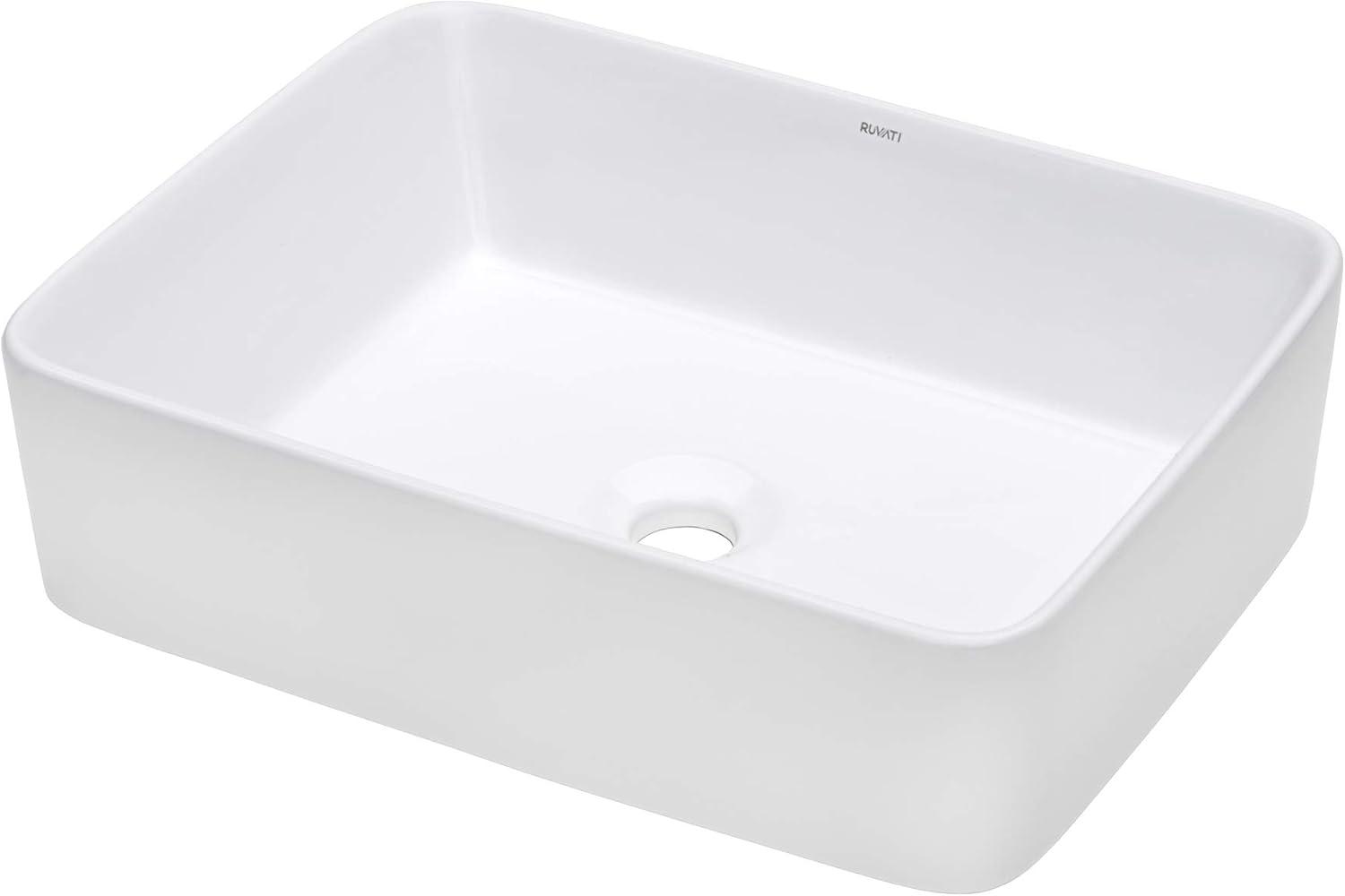 Ruvati 19 x 14 inch Bathroom Vessel Sink White Rectangular Above Vanity Counter Porcelain Ceramic