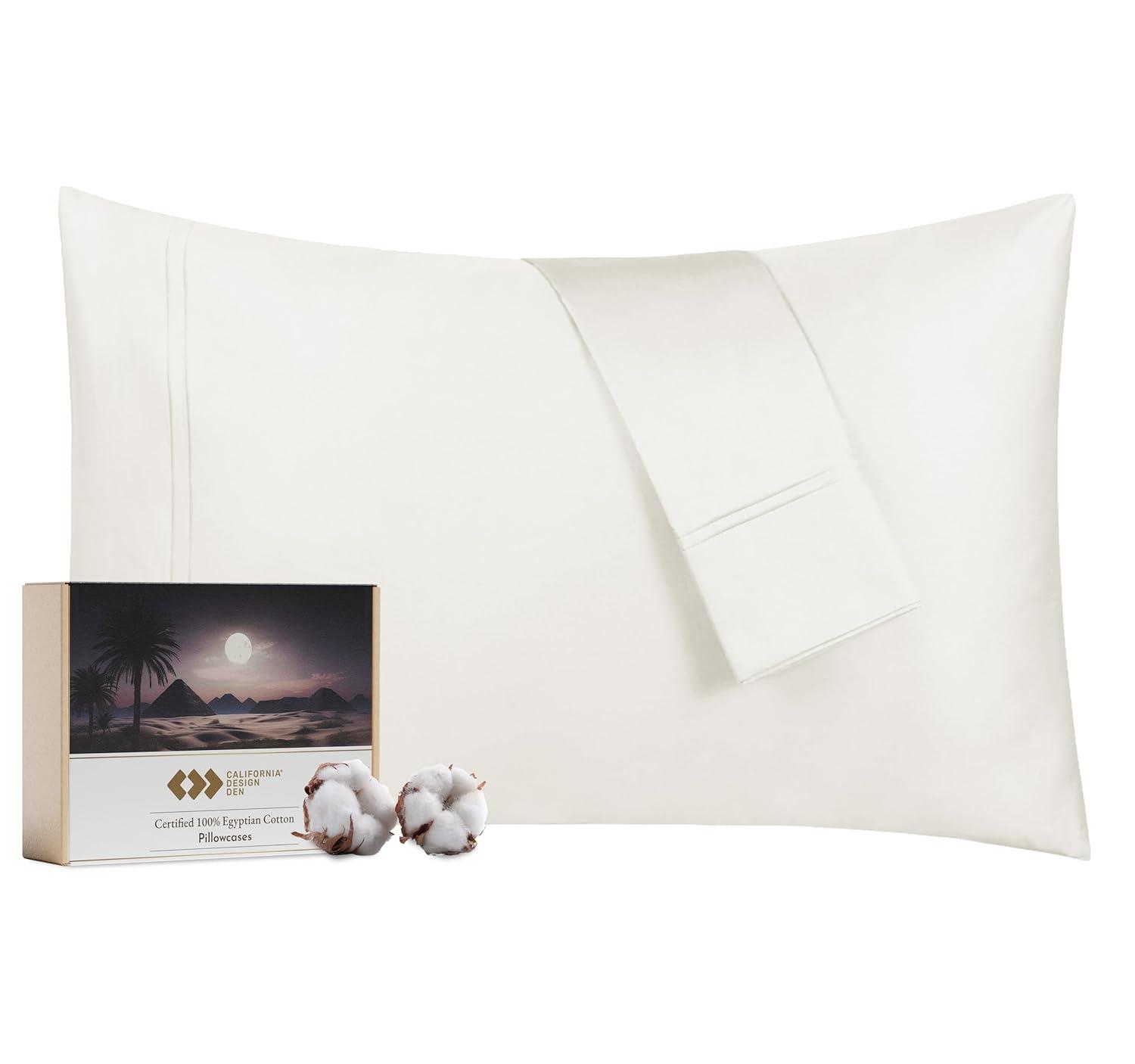 California Design Den 100% Cotton Pillow Cases Standard Size Set of 2, Sateen Weave, Cooling Pillow Cases for Standard / Queen Size Pillows, Ivory