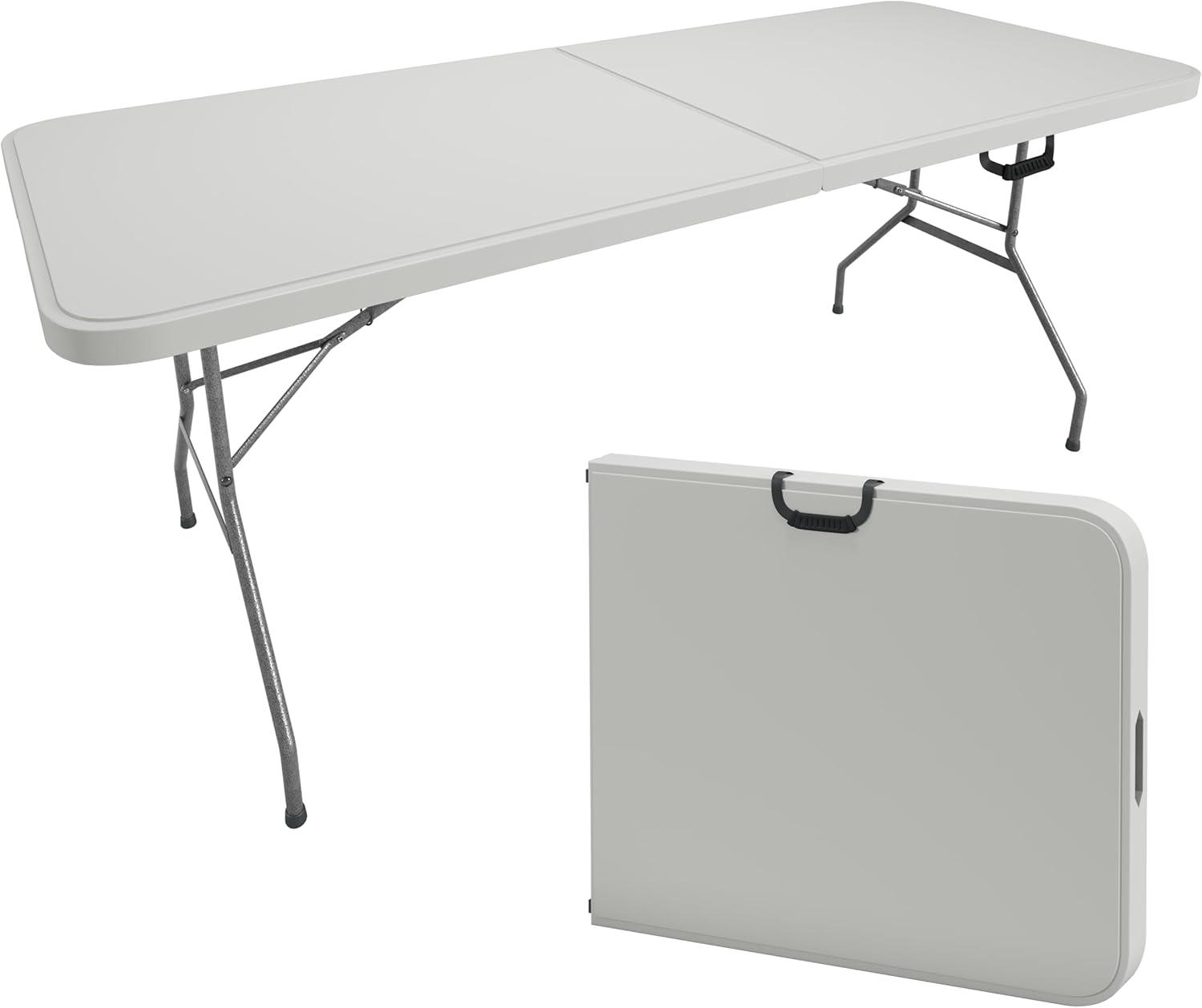 Techni Home 6' Folding Table with Easy-Carry Handle Granite White