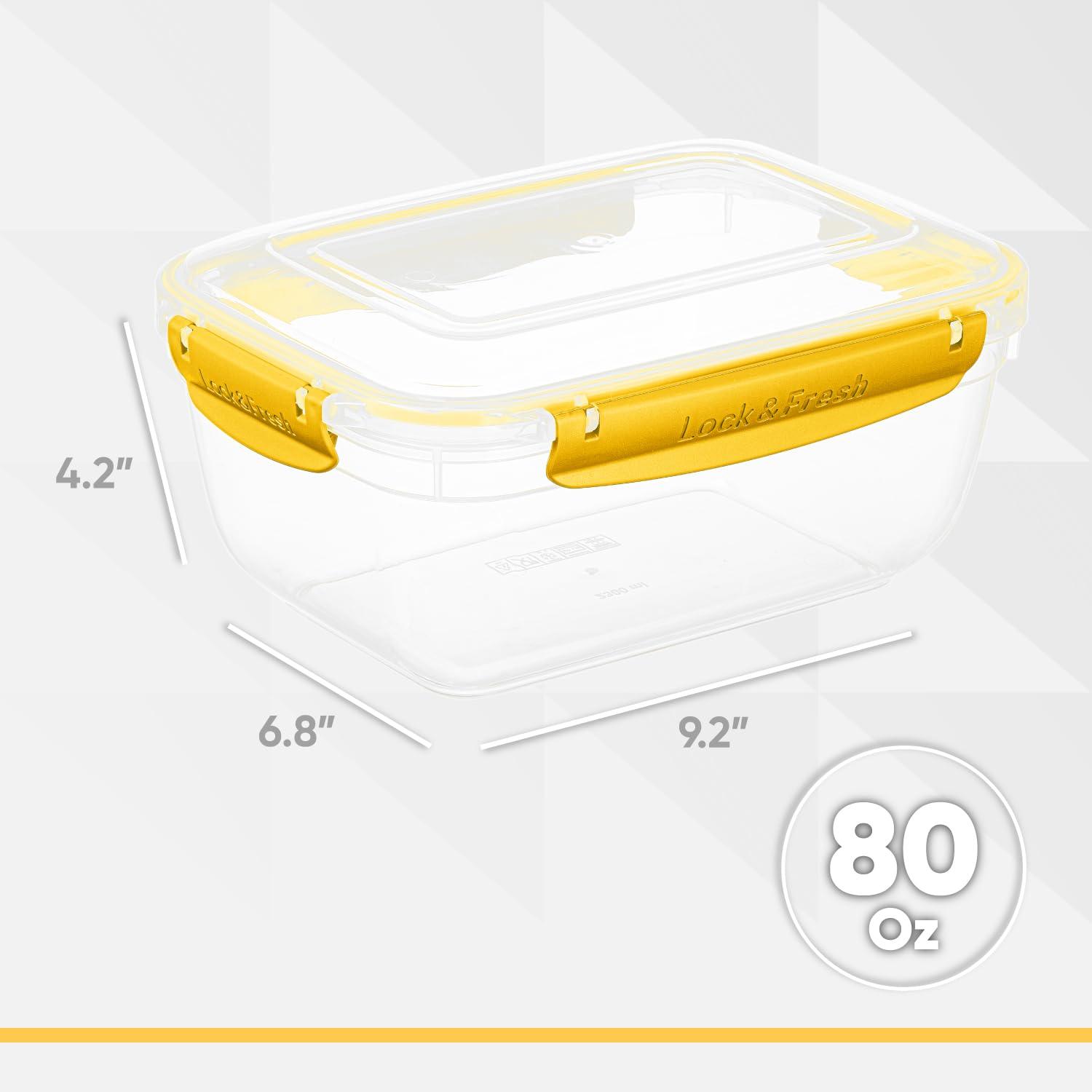Superio Lock and Fresh Airtight Food Storage Containers with Lids for Kitchen Pantry Organization and Storage, Lunch, and Meal Prep Plastic Containers, 80 oz. Rectangular Sealed Container, Yellow