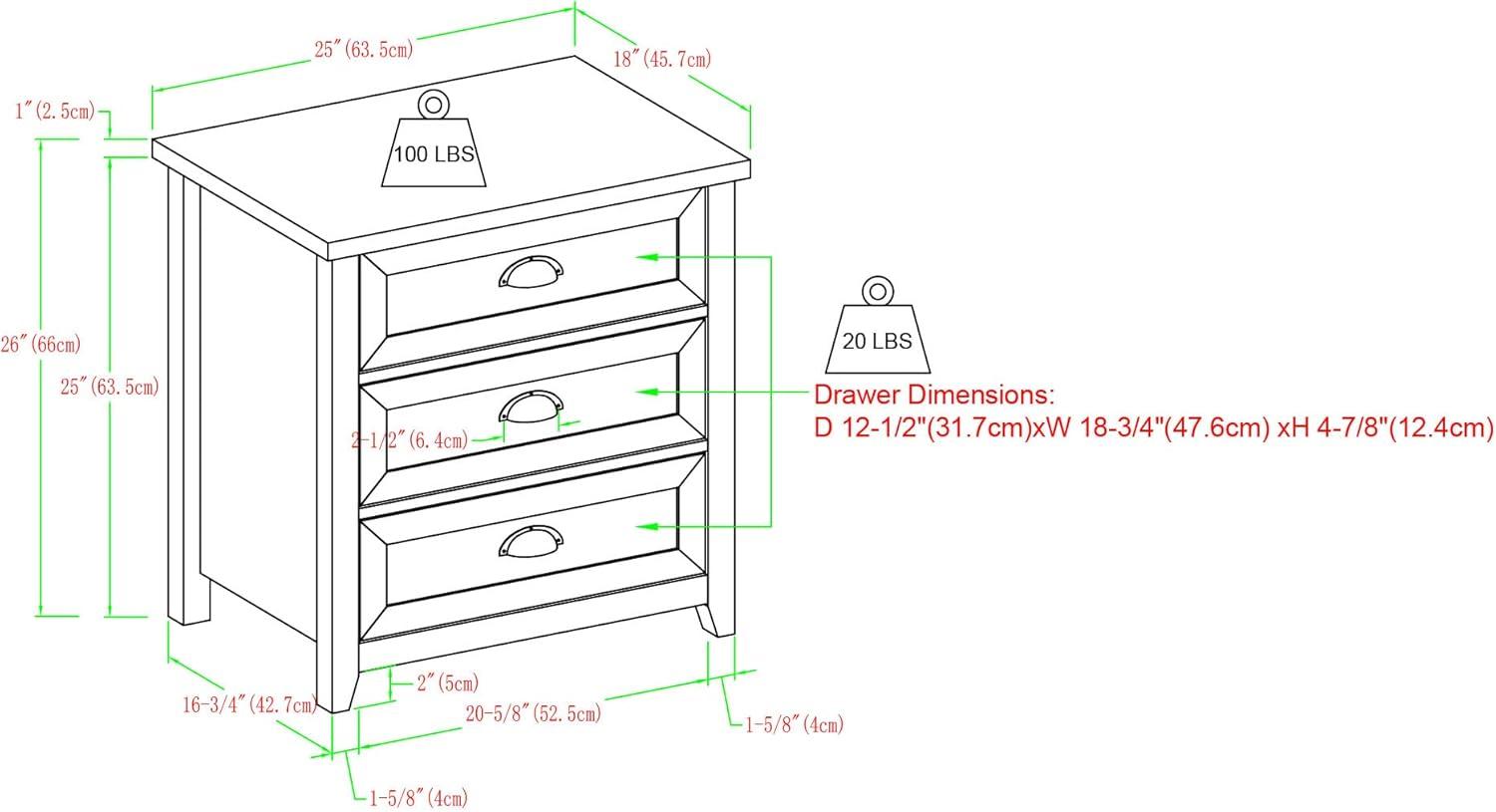 Odette 25" 3 Drawer Cup Handle Framed Bedroom Nightstand in Gray Wash