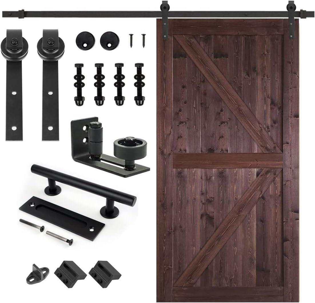 S&Z TOPHAND Paneled Wood Unfinished Barn Door with Installation Hardware Kit