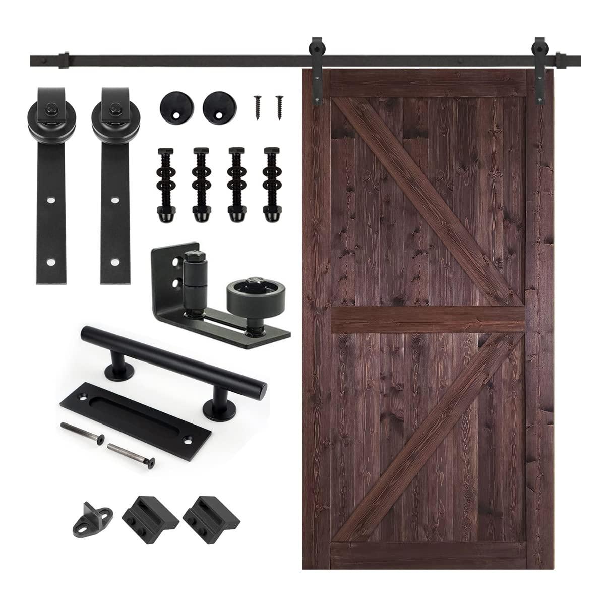 S&Z TOPHAND S&Z TOPHAND Unfinished British Brace Knotty Barn Door with Sliding Door Hardware Kit/Solid Wood/Sliding Door/Double Surfaces/A Simple Assembly is Required