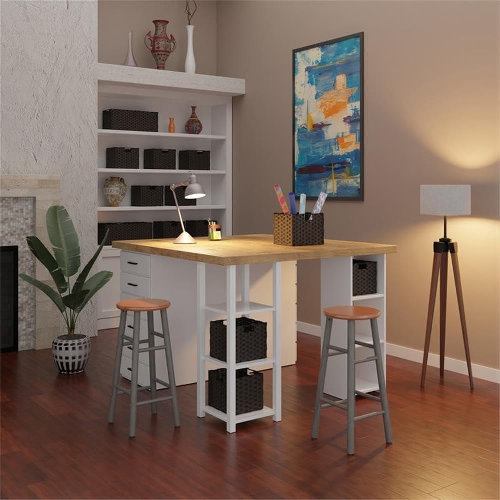 Winsome Wood Huxton 2-PC Bar Stools, Oyster Gray & Teak Finish