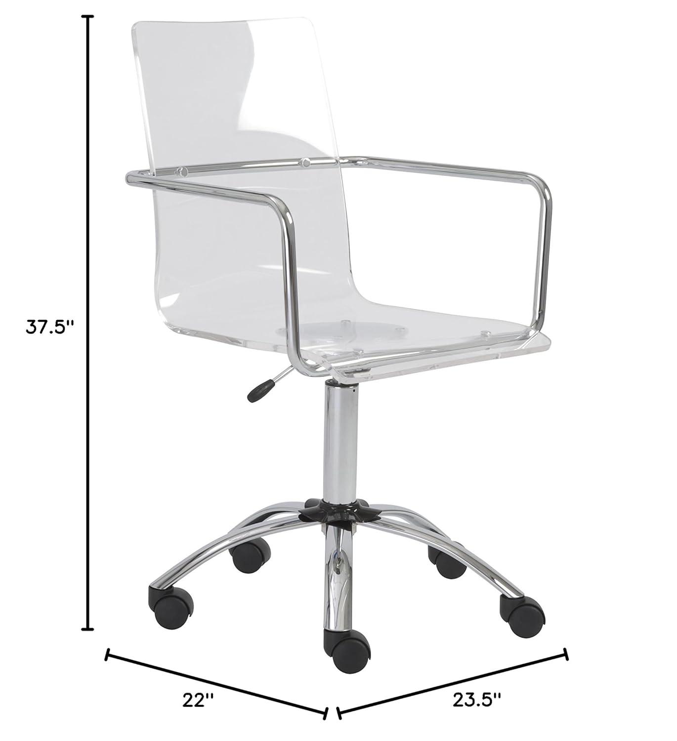 EURO STYLE Chloe Office Chair in Clear, Acrylic, Chromed Steel Base, 360° Swivel, Adjustable Height, Casters for Mobility, Made for Everyday Home Use