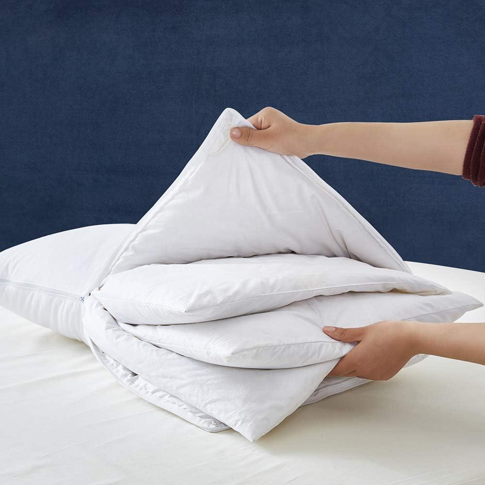 Queen Size Adjustable Goose Feather Bed Pillow with Cotton Cover