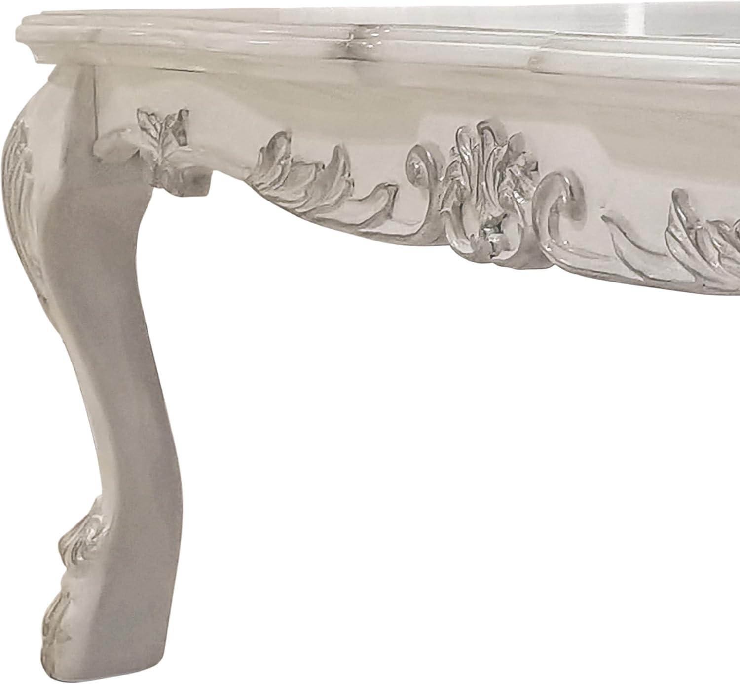 Bone White Rectangular Wood Coffee Table with Claw Legs