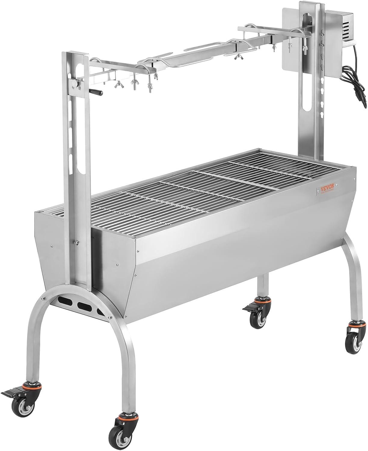 Stainless Steel Rotisserie Grill with Electric Motor and Wheels