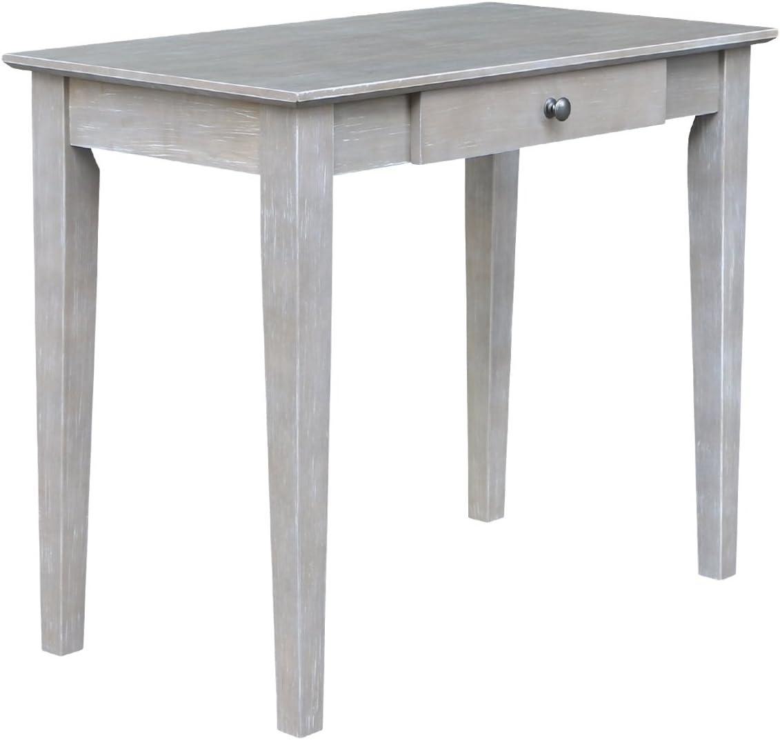 Transitional Solid Parawood Home Office Desk in Washed Gray Taupe with Drawer