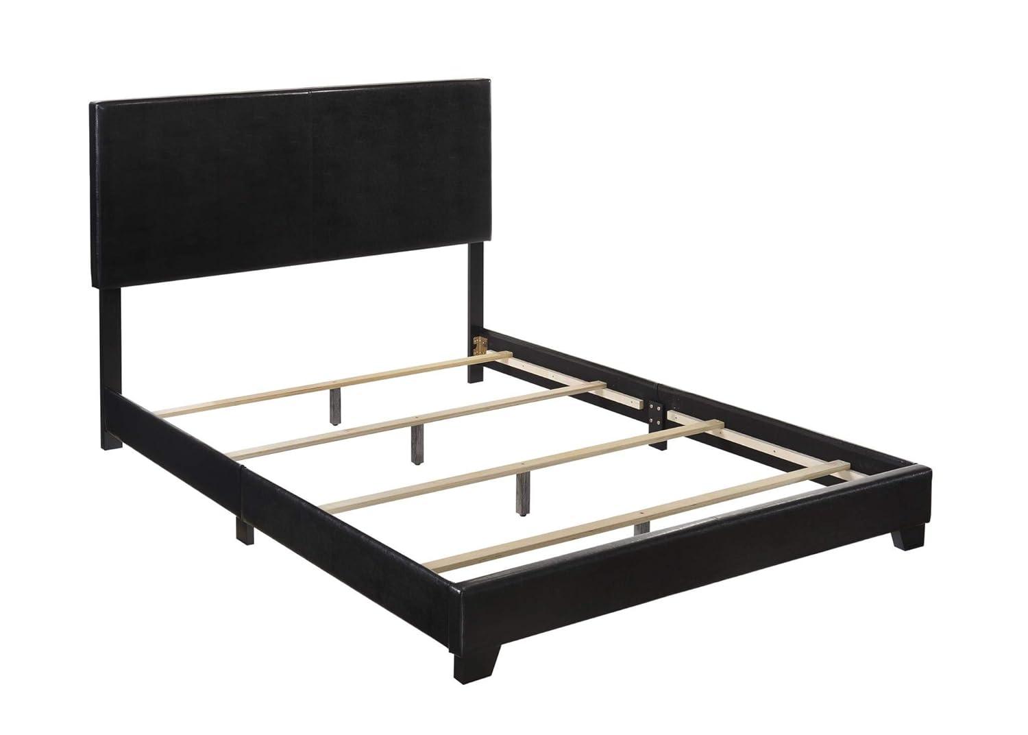 Sleek Modern Queen Platform Bed with Padded Headboard in Black Faux Leather