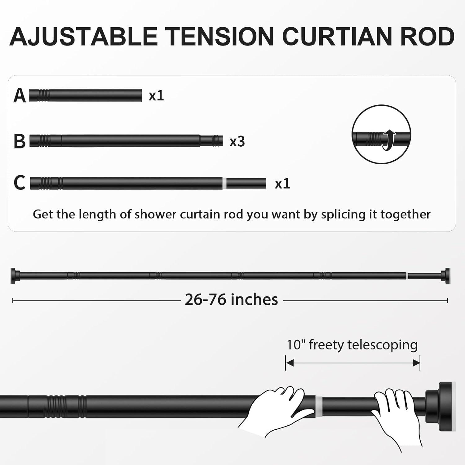 Black Stainless Steel Adjustable Tension Shower Curtain Rod