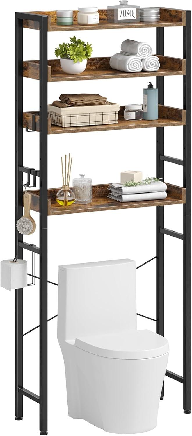 Rustic Brown 4-Tier Adjustable Over-the-Toilet Storage Rack