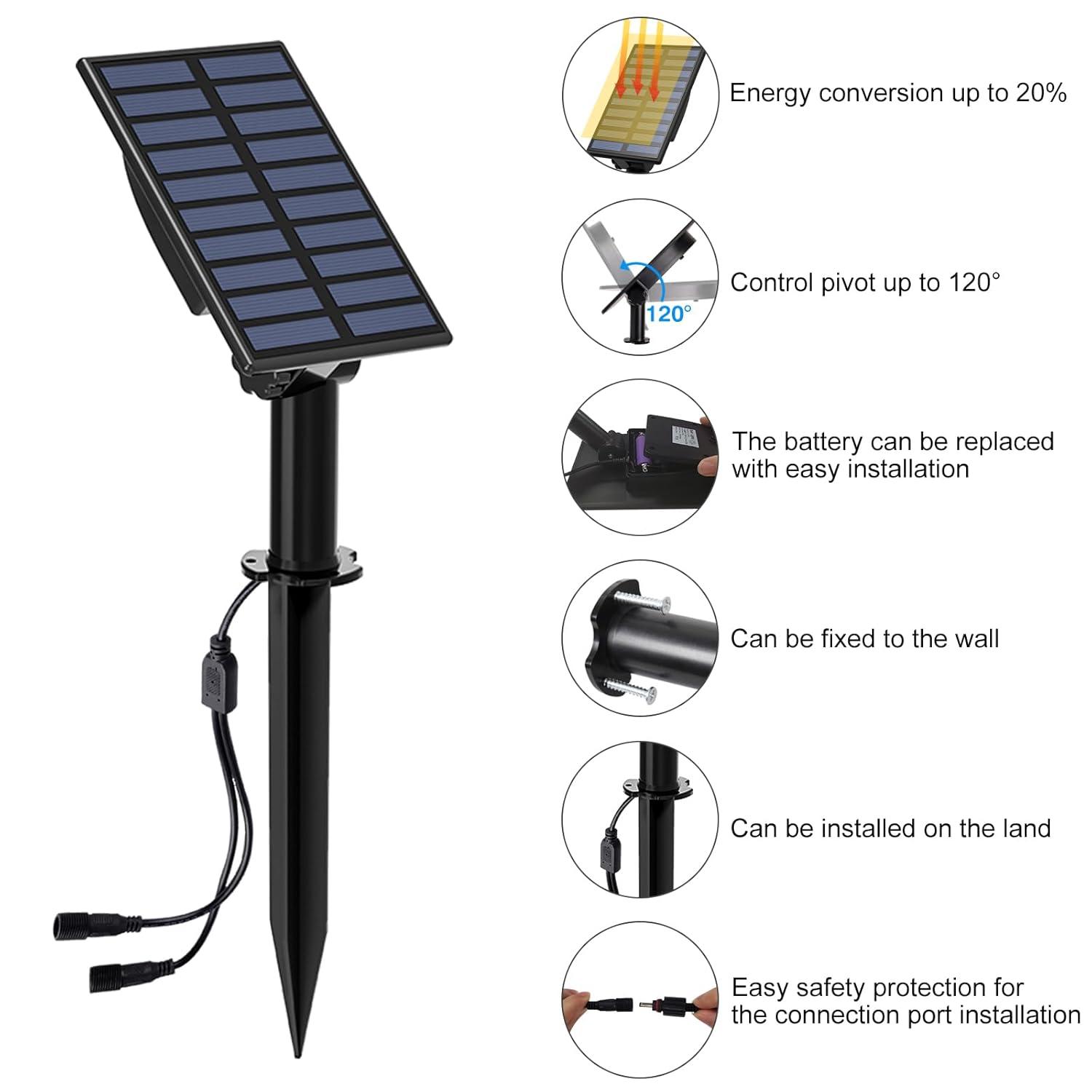 T-SUN LED Landscape Solar Spotlights, Waterproof Outdoor Solar Lights Auto ON/Off Solar Wall Lights for Garden, Driveway, Pathway, Pool Area(Warm White)