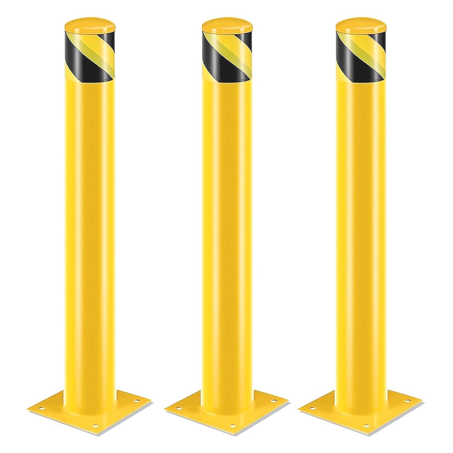 Safety Bollard Post, Steel Bollards,Parking Bollard, Yellow Powder Coated Safety Parking Barrier Post, for Traffic Sensitive Areas (2, 42"H*3.5"D)