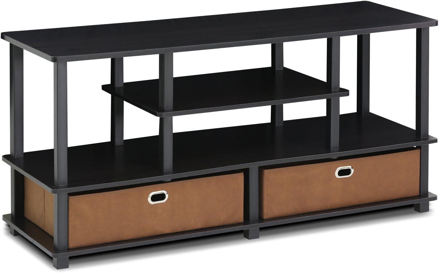 Furinno 4-Tier Large TV Stand for TVs up to 55" TV Console Table w/Open Bookcase Shelves & 2 Storage Drawers