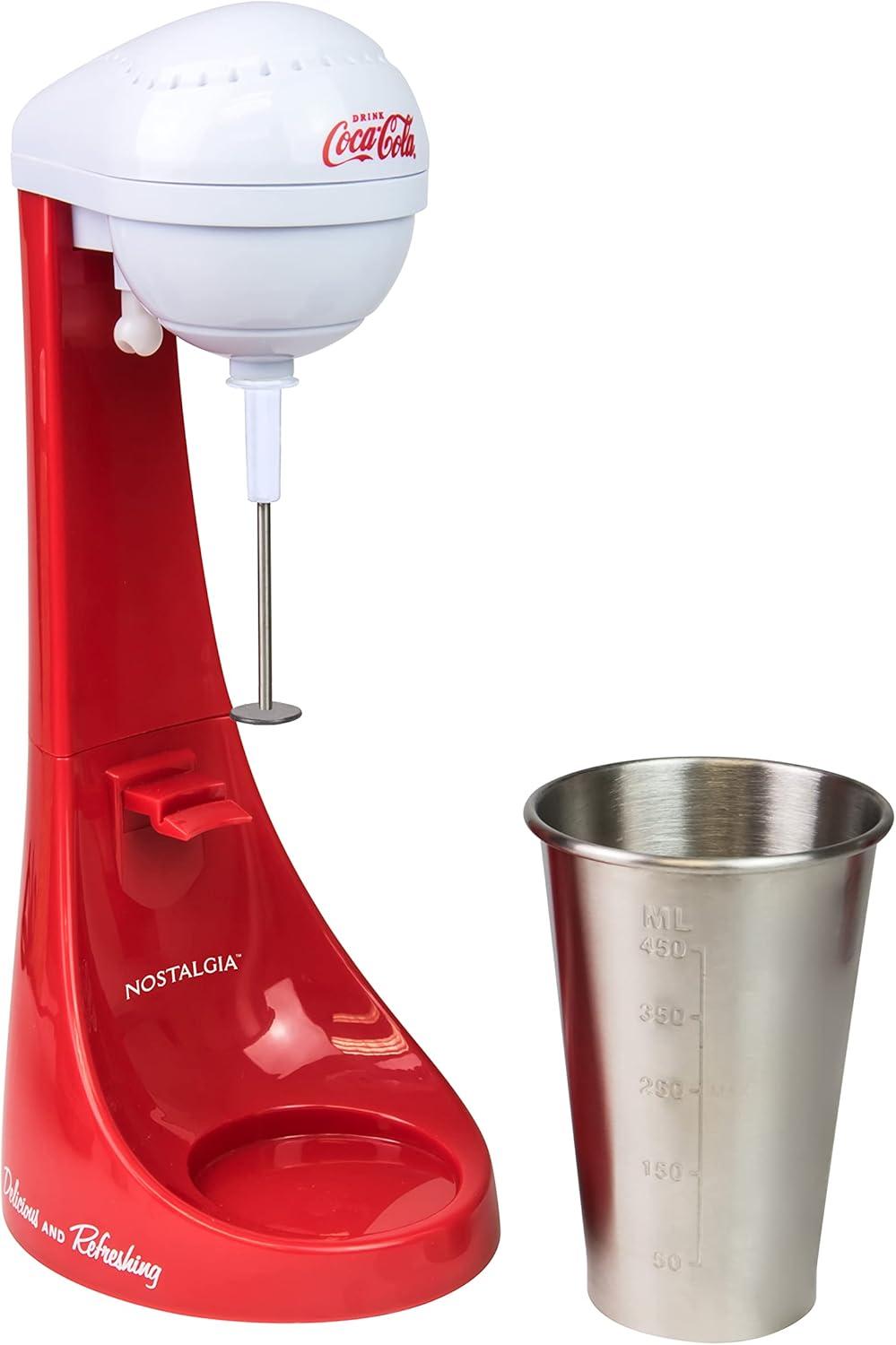 Nostalgia Nostalgia Two-Speed Electric Coca-Cola Limited Edition Milkshake Maker and Drink Mixer, Includes 16-Ounce Stainless Steel Mixing Cup & Rod