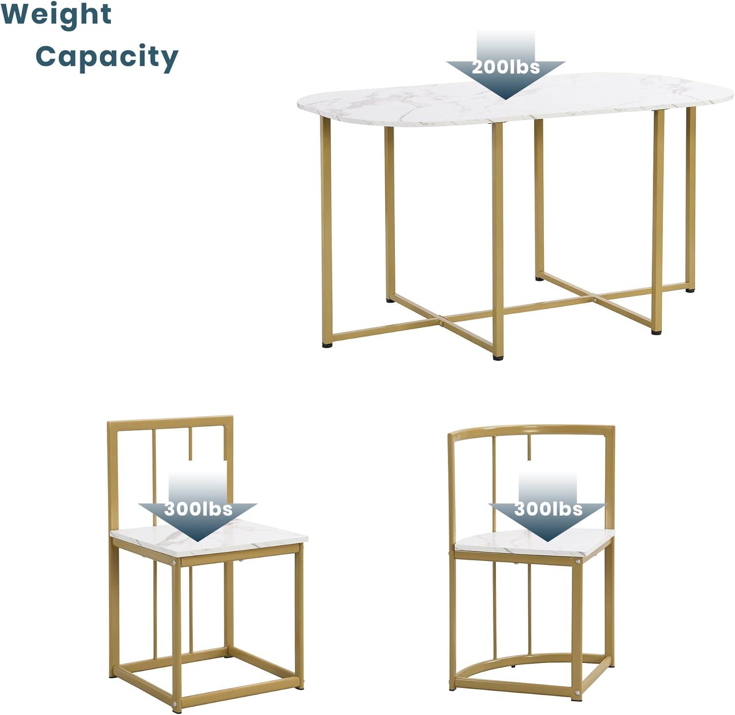 Merax Metal Dining Room Table Set with Chairs for Small Space 7 Piece Kitchen Dining Table Set for 6, Space Saving, Golden White