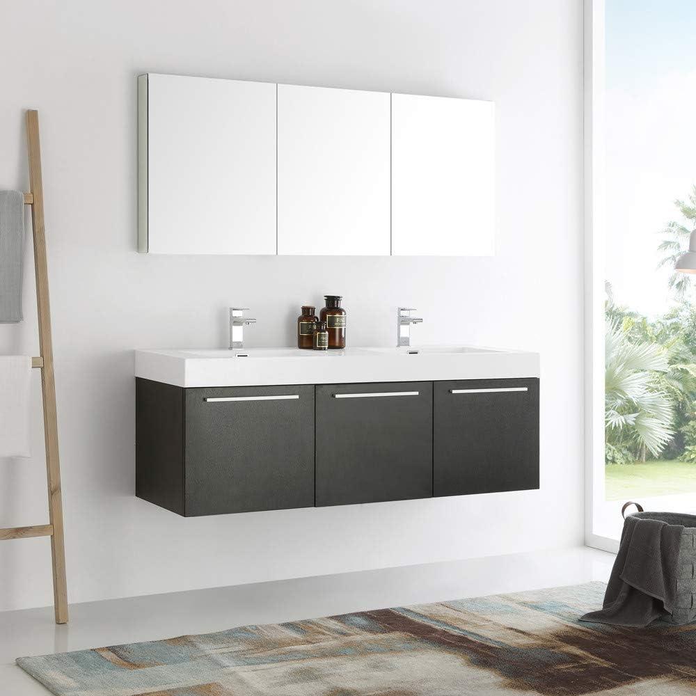 Fresca Vista 60'' Wall Mounted Modern Double Bathroom Vanity with Acrylic Vanity Top